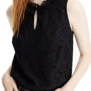 J. Crew Black Lace Ruffle Neck Top, Size M